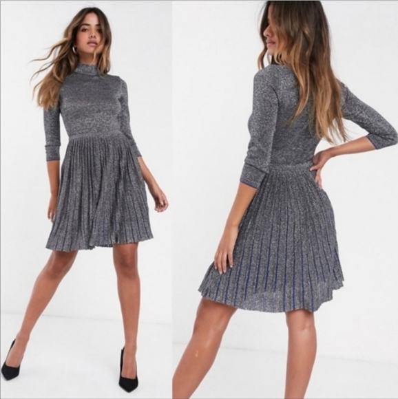 🍒NWT🍒 TED BAKER METALLIC GUNMETAL DRESS - Picture 5 of 7
